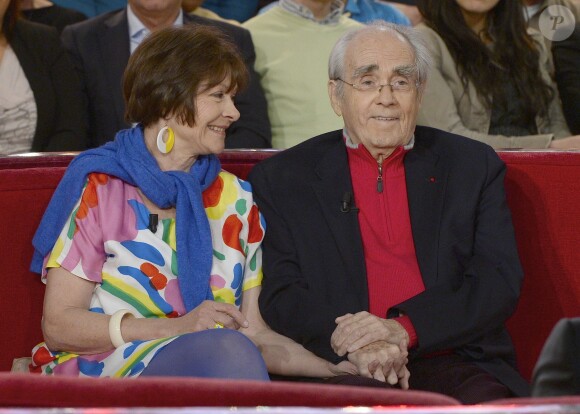 Macha Méril et son compagnon Michel Legrand - Enregistrement de l'émission "Vivement dimanche" à Paris le 5 mars 2014, diffusion le 9 mars.