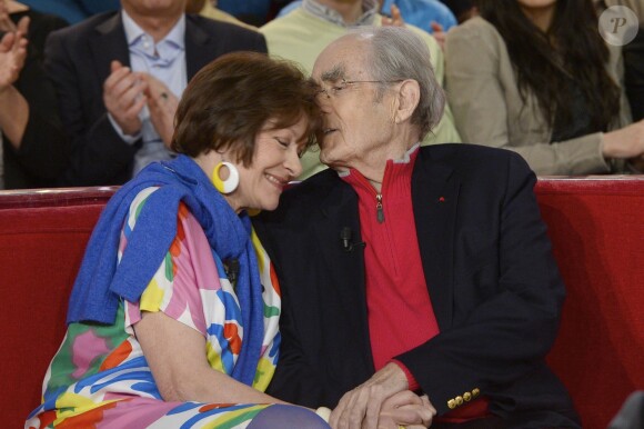 Macha Méril et son compagnon Michel Legrand - Enregistrement de l'émission "Vivement dimanche" à Paris le 5 mars 2014, diffusion le 9 mars.