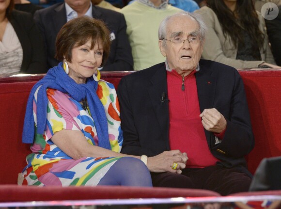 Macha Méril et son compagnon Michel Legrand - Enregistrement de l'émission "Vivement dimanche" à Paris le 5 mars 2014, diffusion le 9 mars.