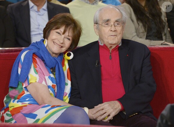 Macha Méril et son compagnon Michel Legrand - Enregistrement de l'émission "Vivement dimanche" à Paris le 5 mars 2014, diffusion le 9 mars.
