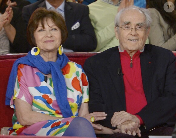 Macha Méril et son compagnon Michel Legrand - Enregistrement de l'émission "Vivement dimanche" à Paris le 5 mars 2014, diffusion le 9 mars.