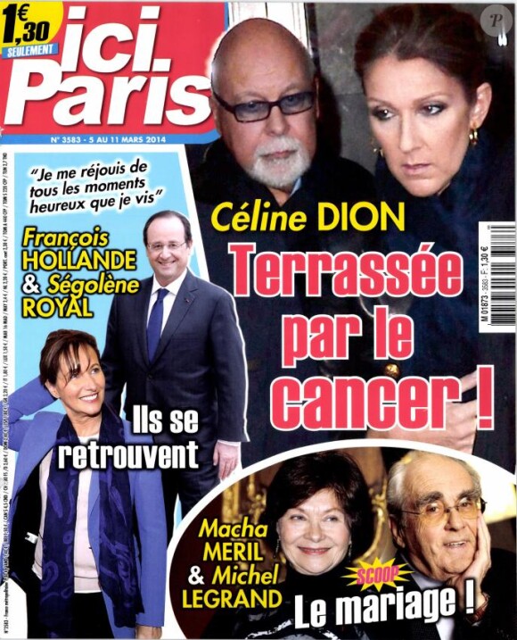 Macha Méril et Michel Legrand, bientôt mariés, en couverture d'Ici Paris, en kiosques le 5 mars 2014.
