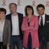 Catherine Laborde, Julien Arnaud, Carole Rousseau et Christophe Beaugrand lors de la soirée de lancement de la campagne 2014 du Sidaction au Musée du Quai Branly à Paris, le 10 mars 2014.