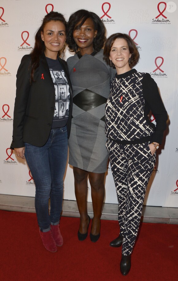 Laurence Roustandjee, Kareen Guiock et Nathalie Renoux lors de la soirée de lancement de la campagne 2014 du Sidaction au Musée du Quai Branly à Paris, le 10 mars 2014.