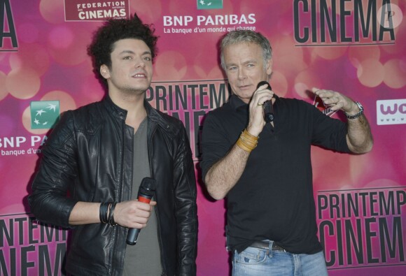 Kev Adams et Franck Dubosc lors du lancement de la 15e édition du "Printemps du Cinéma" à l'UGC Ciné Cité la Défense à Paris le 16 mars 2014