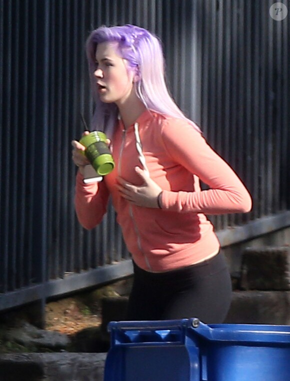 Exclusif - Ireland Baldwin, les cheveux violets, se rend à son cours de gym à Tarzana, le 6 mars 2014.
