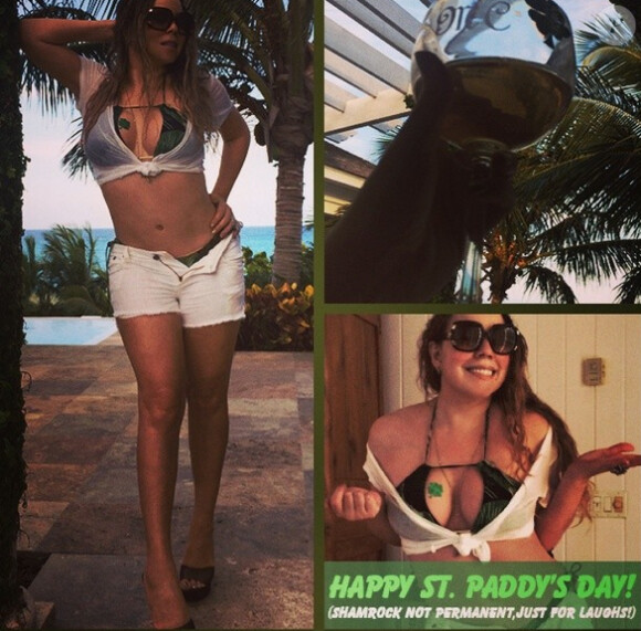 C'est en bikini que Mariah Carey a célébré la Saint-Patrick, le 17 mars 2014.