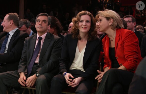 François Fillon, Nathalie Kosciusko-Morizet, Valérie Pecresse lors du dernier grand meeting de campagne de Nathalie Kosciusko-Morizet pour les municipales à Paris le 19 mars 2014.