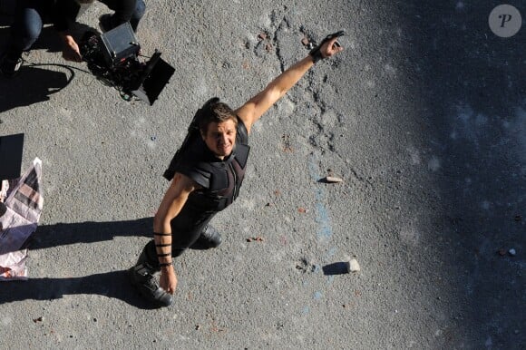 Jeremy Renner sur le tournage d'Avengers 2, à Aoste, Italie, le 24 mars 2014.