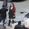 Elizabeth Olsen (Wanda Maximoff/Scarlett Witch) sur le tournage d'Avengers 2 à Aoste, le 24 mars 2014.