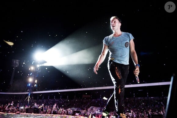 Chris Martin et Coldplay en concert à Stockholm, le 30 août 2012.