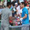 Novak Djokovic et Andy Murray après leur quart de finale au Masters 1000 de Key Biscayne à Miami, le 26 mars 2014