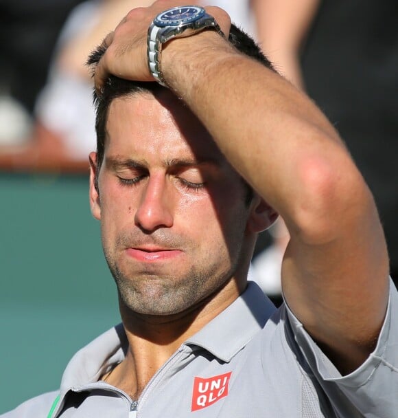 Novak Djokovic lors de sa finale face à Roger Federer au Masters 1000 d'Indian Wells, le 16 mars 2014
