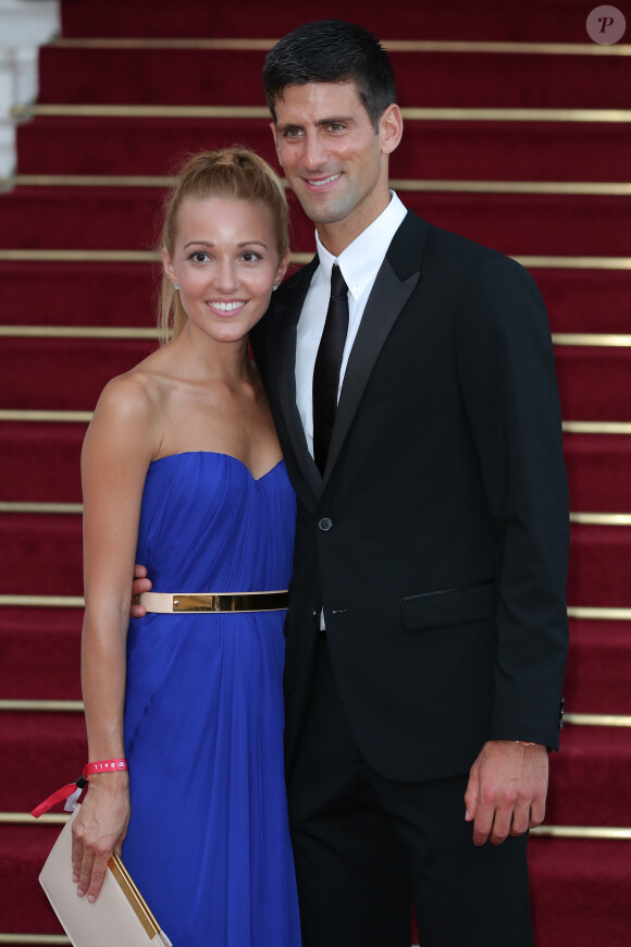 Novak Djokovic et sa compagne Jelena Ristic lors de la soirée "Love Ball" organisée par Natalia Vodianova au profit de la Fondation "The Naked Heart" à l'Opéra Garnier à Monaco le 27 juillet 2013