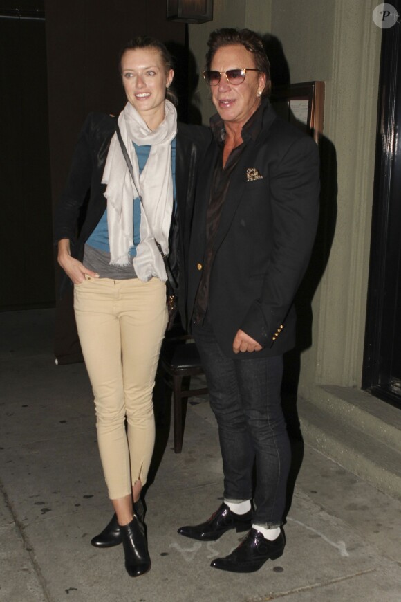 Mickey Rourke and his girlfriend Anastassija Makarenko pose up for fans as they leave Craig's restaurant in West Hollywood. Mickey has a big smile as he shows off his beautiful girlfriend. Los Angeles, CA, USA, on March 14, 2014. Photo by GSI/ABACAPRESS.COM15/03/2014 - Los Angeles