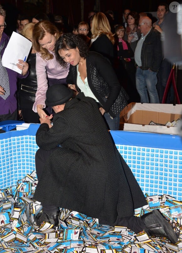 Valérie Trierweiler, Saïda Jawad et Lââm lors du gala de clôture du Don'actions du Secours Populaire au Musée des Arts Forains à Paris, le 28 mars 2014
