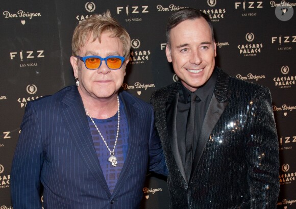 Les futurs mariés Elton John et David Furnish au Caesars Palace à Las Vegas le 28 mars 2014