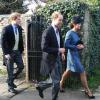 Le prince William et Kate Middleton avec le prince Harry au mariage de Lucy Meade et Charlie Budgett, le 29 mars 2014 à Marshfield, dans le Gloucestershire.