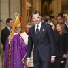 Le prince Felipe d'Espagne lors des obsèques d'Etat de l'ancien chef du gouvernement espagnol Adolfo Suarez en la cathédrale de La Almudena à Madrid, le 31 mars 2014.
