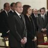 Le roi Juan Carlos Ier et la reine Sofia d'Espagne recueillis lors des obsèques d'Etat de l'ancien chef du gouvernement espagnol Adolfo Suarez en la cathédrale de La Almudena à Madrid, le 31 mars 2014.