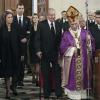 Le roi Juan Carlos, la reine Sofia, le prince Felipe et la princesse Letizia d'Espagne ont présidé les obsèques d'Etat de l'ancien chef du gouvernement espagnol Adolfo Suarez en la cathédrale de La Almudena à Madrid, le 31 mars 2014.