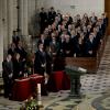 Le roi Juan Carlos, la reine Sofia, le prince Felipe et la princesse Letizia d'Espagne présidaient la cérémonie des obsèques d'Etat de l'ancien chef du gouvernement espagnol Adolfo Suarez en la cathédrale de La Almudena à Madrid, le 31 mars 2014.