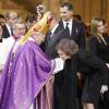 La reine Sofia d'Espagne à la sortie ds obsèques d'Etat de l'ancien chef du gouvernement espagnol Adolfo Suarez en la cathédrale de La Almudena à Madrid, le 31 mars 2014.