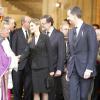 Le prince Felipe et la princesse Letizia d'Espagne à la sortie des obsèques d'Etat de l'ancien chef du gouvernement espagnol Adolfo Suarez en la cathédrale de La Almudena à Madrid, le 31 mars 2014.