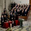 La famille royale d'Espagne présidait lors des obsèques d'Etat de l'ancien chef du gouvernement espagnol Adolfo Suarez en la cathédrale de La Almudena à Madrid, le 31 mars 2014.