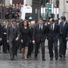 Jose Maria Aznar et sa femme arrivent lors des obsèques d'Etat de l'ancien chef du gouvernement espagnol Adolfo Suarez en la cathédrale de La Almudena à Madrid, le 31 mars 2014.