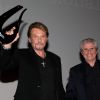 Johnny Hallyday et Claude Lelouch - Soirée d'ouverture du 6ème Festival International du Film Policier de Beaune avec un hommage à Johnny Hallyday pour l'ensemble de sa carrière cinématographique, le 2 avril 2014