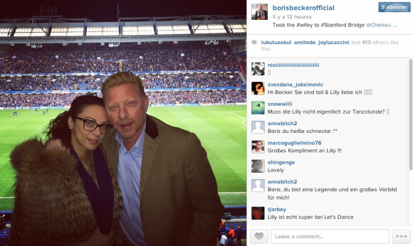 Boris Becker et sa femme Lilly au match de Ligue des Champions PSG-Chelsea au stade Stamford Bridge à Londres, le 8 avril 2014.