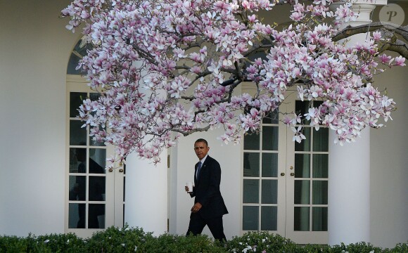 Barack Obama de retour à la Maison Blanche à Washington après avoir assisté à Austin (Texas) à un sommet pour commémorer le 50e anniversaire de la signature du Cival Rights Act de 1964. Le 10 avril 2014.