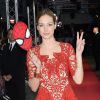 Pauline Lefèvre (robe Yiqing Yin et manchettes Van Cleef & Arpels) lors de l'avant-première du film The Amazing Spider-Man 2: Le Destin d'un Héros à Paris, le 11 avril 2014.