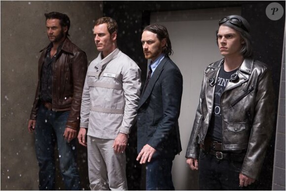 Hugh Jackman, Michael Fassbender, James McAvoy et Evan Peters dans X-Men : Days of Future Past.