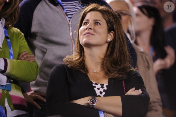 Mirka Federer lors du quart de finale de l'Open d'Australie de son époux Roger au Melbourne Park de Melbourne, le 22 janvier 2014