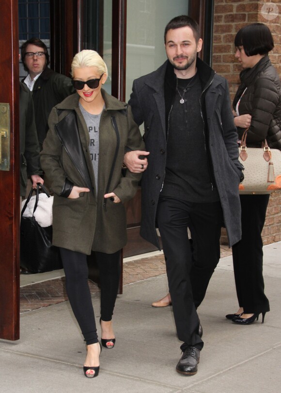 Christina Aguilera (enceinte) et Matt Rutler à New York, le 17 avril 2014.