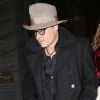 Johnny Depp et sa fiancée Amber Heard vont dîner au restaurant pour l'anniversaire de cette dernière (28 ans) à New York, le 21 avril 2014.