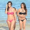Exclusif - Lisa Opie (bikini rose), Crystal Gail (bikini noir) et Stefania Sita (bikini blanc) profitent de la plage, un dimanche de Pâques. Miami, le 20 avril 2014.