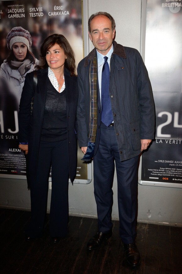 Nadia Copé et Jean-Francois Copé lors de l'avant-première du film 24 jours au Publicis à Paris, le 29 avril 2014.