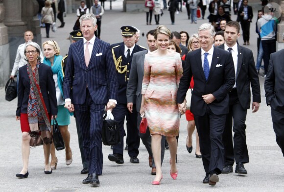 Visite inaugurale du roi Philippe et de la reine Mathilde de Belgique en Suède, le 29 avril 2014 à Stockholm.