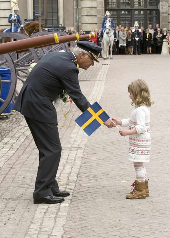 Le roi Carl XVI Gustaf de Suède lors des célébrations de son 68e anniversaire, le 30 avril 2014 au palais Drottningholm à Stockholm