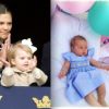 La princesse Estelle observant avec la reine Silvia et la princesse Victoria les célébrations du 68e anniversaire du roi Carl XVI Gustaf le 30 avril 2014 à Stockholm / La princesse Leonore fêtant un joyeux anniversaire à son papy dans une photo publiée le même jour depuis New York par la princesse Madeleine.