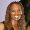 Odiah Sidibé, championne d'europe en 2002 et championne du monde en 2003 du relais 4x100m lors de la soirée de lancement du salon de coiffure "Hair Glam" spécialisé dans la pose d'extensions de cheveux à Paris, le 30 avril 2014