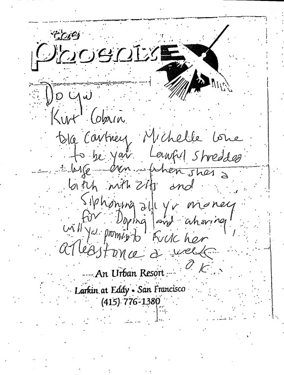 Note manuscrite de Kurt Cobain trouvée dans l'appartement ou il s'est suicidé, Seattle le 30 avril 2014.