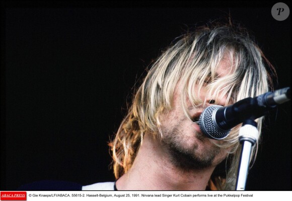 Nirvana et son leader Kurt Cobain en concert au Pukkelpop Festival le 25 août