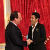 Francois Hollande et Jamel Debbouze - Remise du prix de l'Education Artistique et Culturelle a l'Elysée, le 12 Juin 2013.