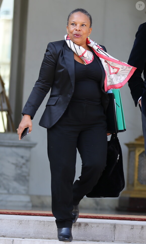 Christiane Taubira, ministre de la Justice lors de la sortie du Conseil des Ministres au palais de l'Elysée à Paris, le 30 avril 2014
