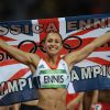 Jessica Ennis après avoir décroché la médaille d'or lors des JO de Londres le 4 août 2012 en heptathlon