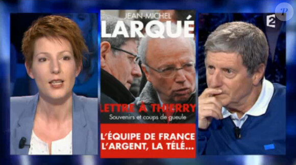Natacha Polony face à Jean-Michel Larqué dans On n'est pas couché sur France 2, le samedi 17 mai 2014.